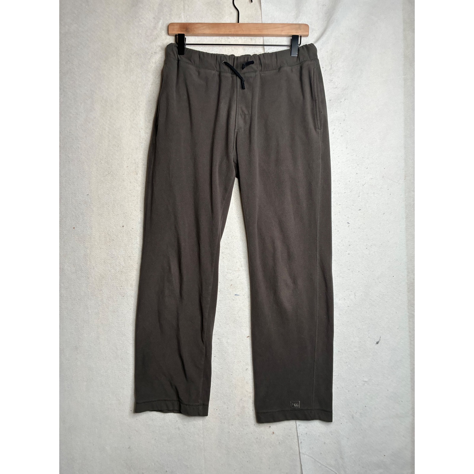 Rei Mens Fleece Pants Gray Brown Drawstring Elastic Waist Straight Leg Small